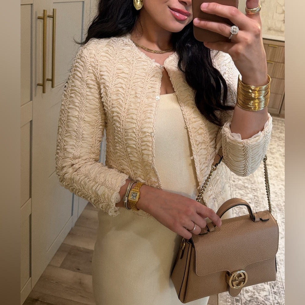 Zara NWT ivory cream textured structured cardigan jacket